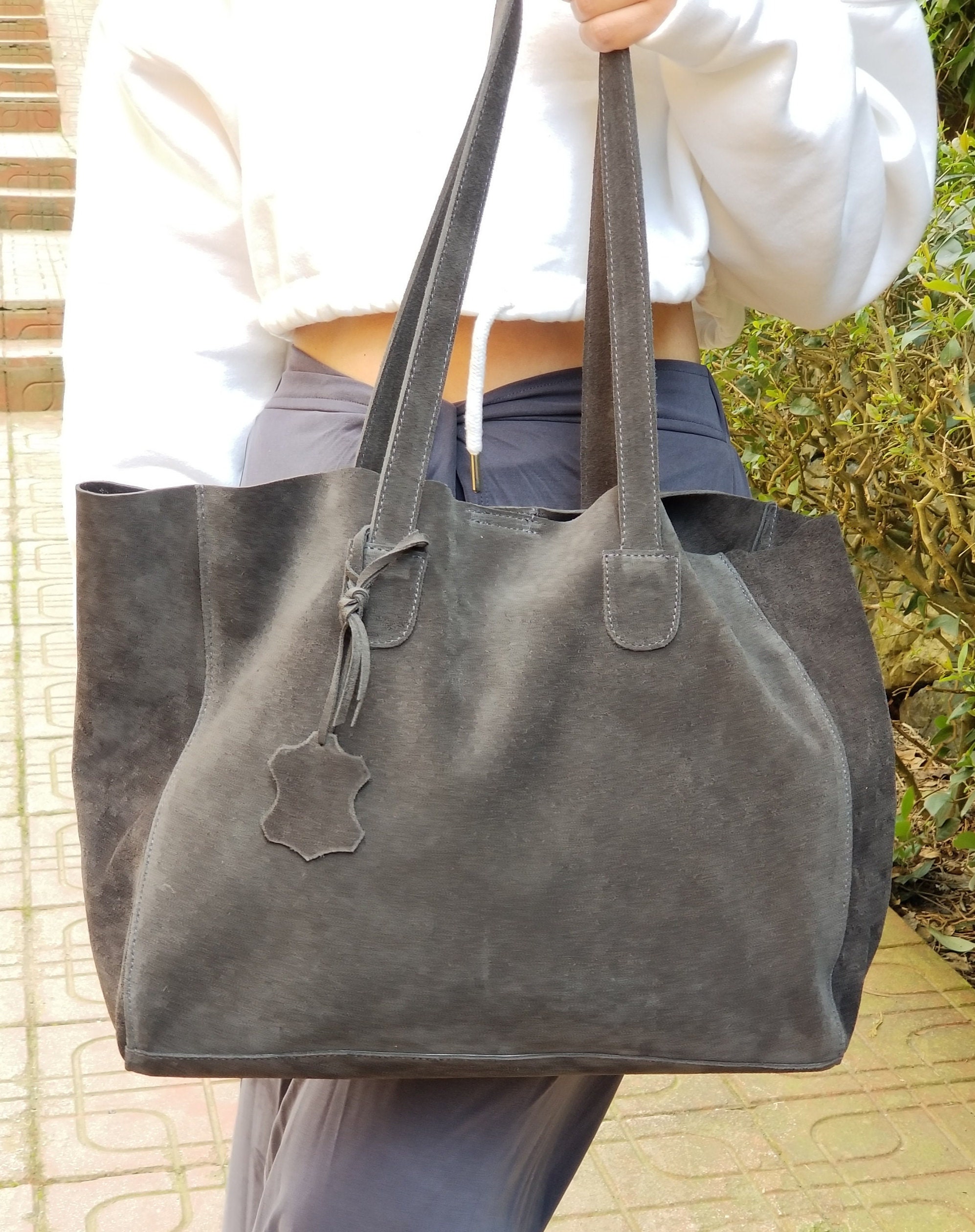 grey suede tote