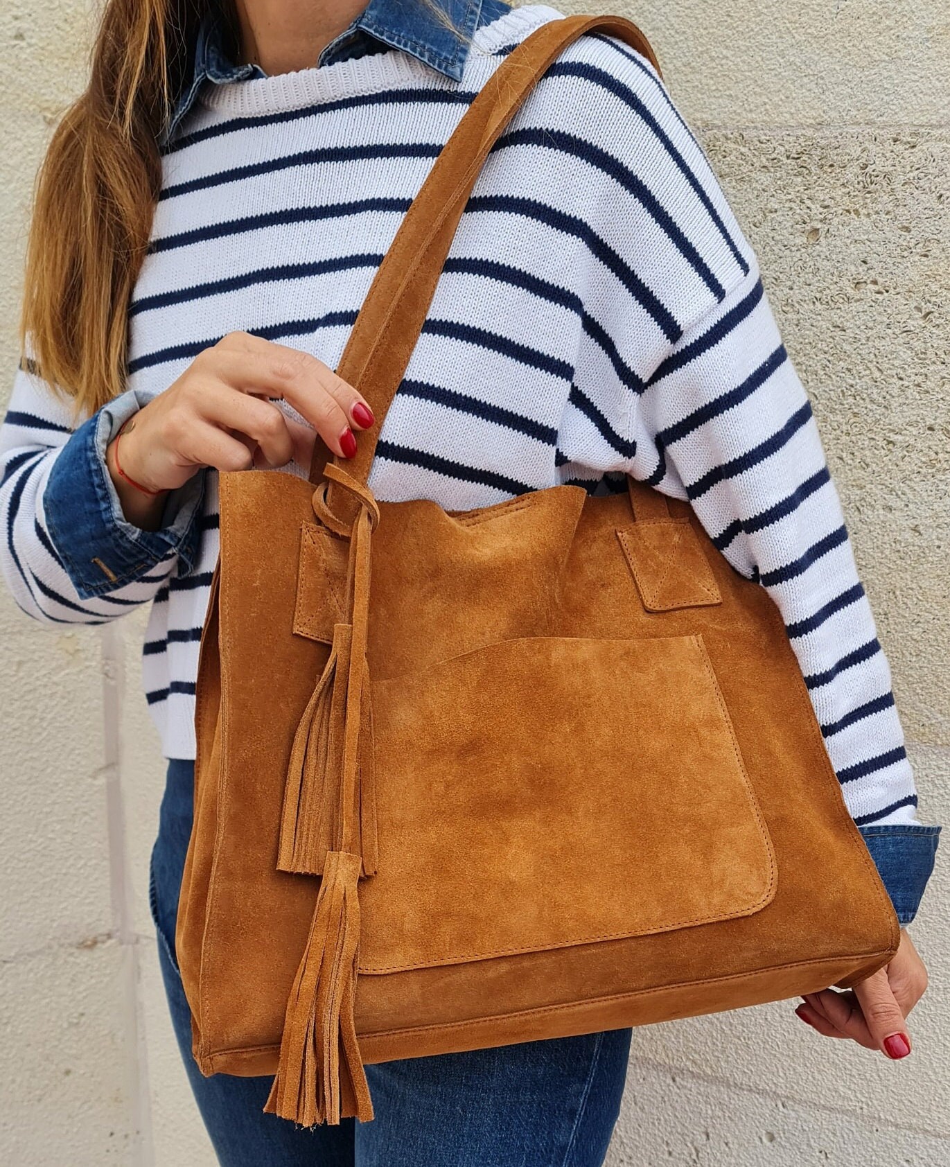 Tan Suede Tote Bag, Suede Shoulder Bag, Suede Shopping Bag, Ginger ...