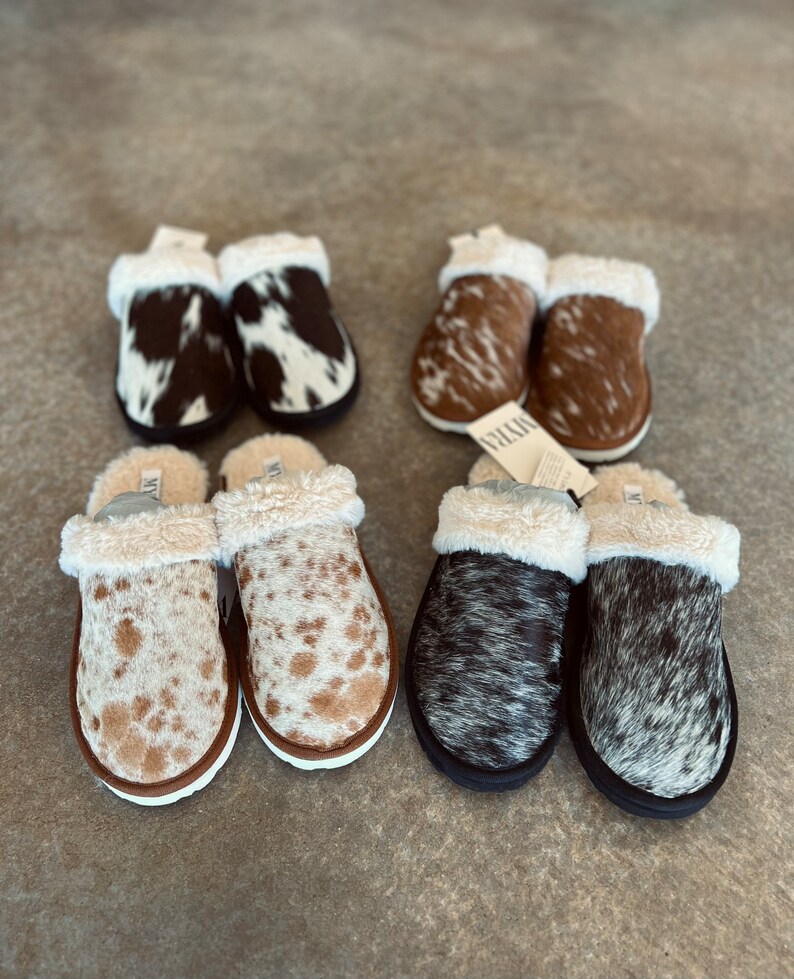 Myra Black and White Cowhide Slippers Etsy