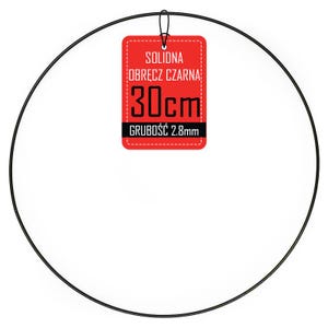 Könnte beinhalten: Ein schwarzer Metallreifen mit einem roten Anhänger. Der Anhänger lautet "SOLIDNA OBRĘCZ CZARNA: 30cm GRUBOŚĆ 2.8mm". Der Reifen hat einen Durchmesser von 30 cm und eine Dicke von 2,8 mm.