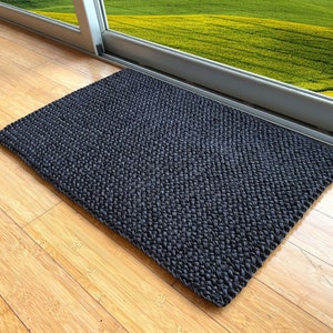 Entryway Rug Indoor Door Mat, Natural Fiber Black Braided Small Rug, Hand Woven Boho Premium Sisal Doormat - IndieArt