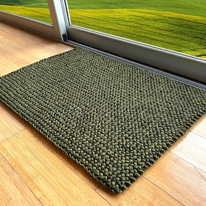 Entryway Rug Indoor Door Mat, Natural Fiber Green Braided Small Rug, Hand Woven Boho Premium Sisal Doormat, Welcome Mat IndieArt image 2