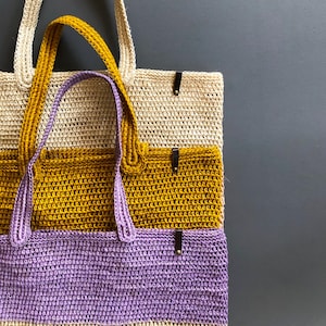 Sisal Tote Large Bag, Colorful Beige and Natural, Hand Woven market bag, beach bag, cute handmade tote bag, Summer Accessory IndieArt immagine 8