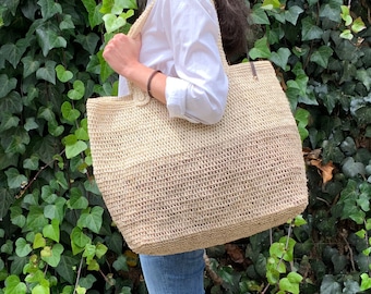Sisal Tote Large Bag, Colorful Beige and Natural, Hand Woven market bag, beach bag, cute handmade tote bag, Summer Accessory -  IndieArt