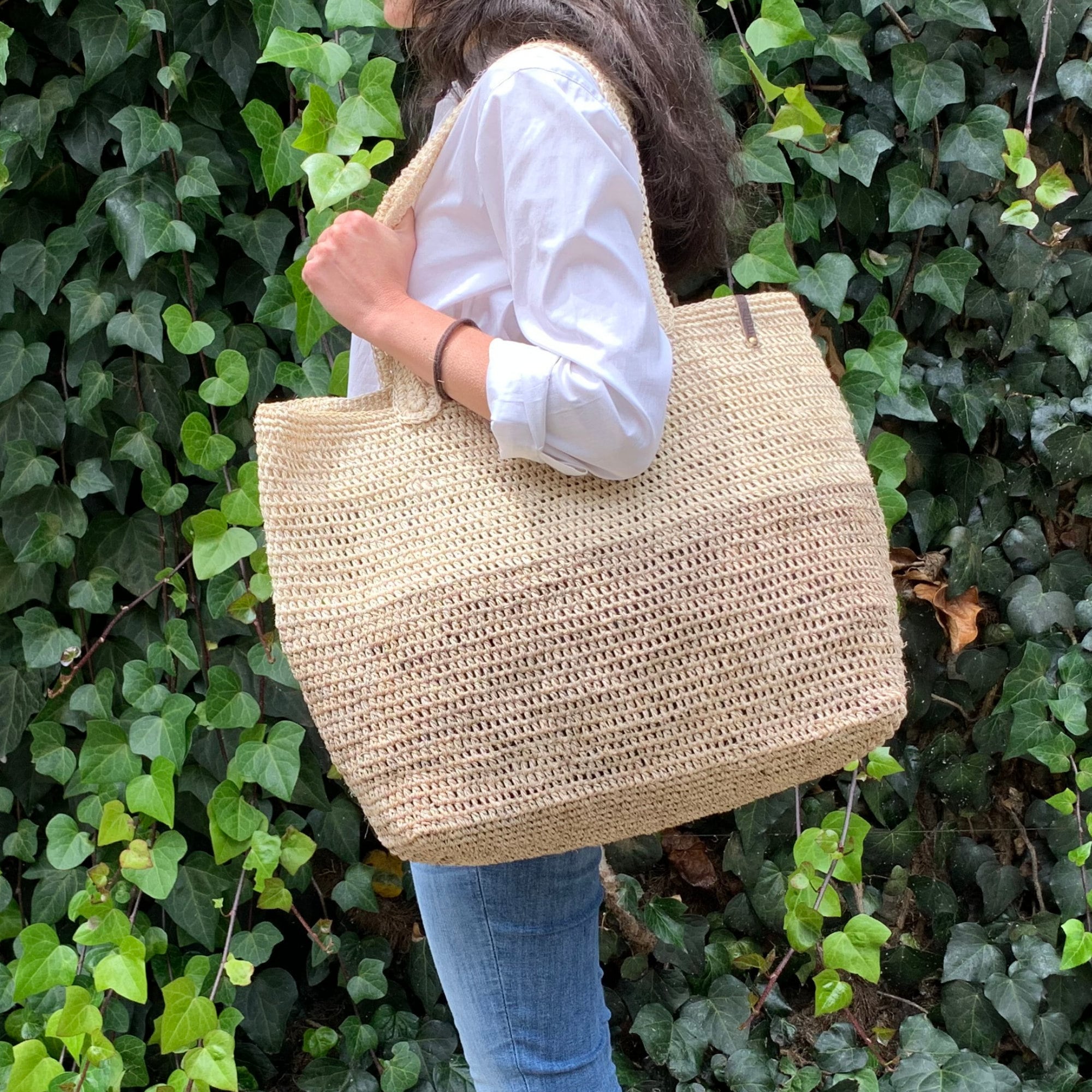 Hand Woven Sisal Tote Bag: Colorful Beach Market Bag