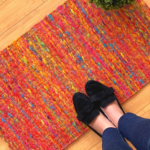 Entryway Rug Indoor Door Mat, Natural Fiber Black Braided Small