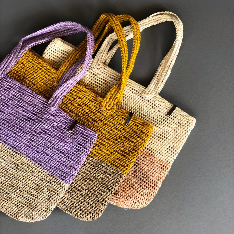 Sisal Tote Large Bag, Colorful Beige and Natural, Hand Woven market bag, beach bag, cute handmade tote bag, Summer Accessory IndieArt image 9