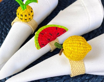 Pineapple Napkin Rings: Natural Palm Fiber Fruit Table Decor, Handwoven and Sustainable Table Accessory