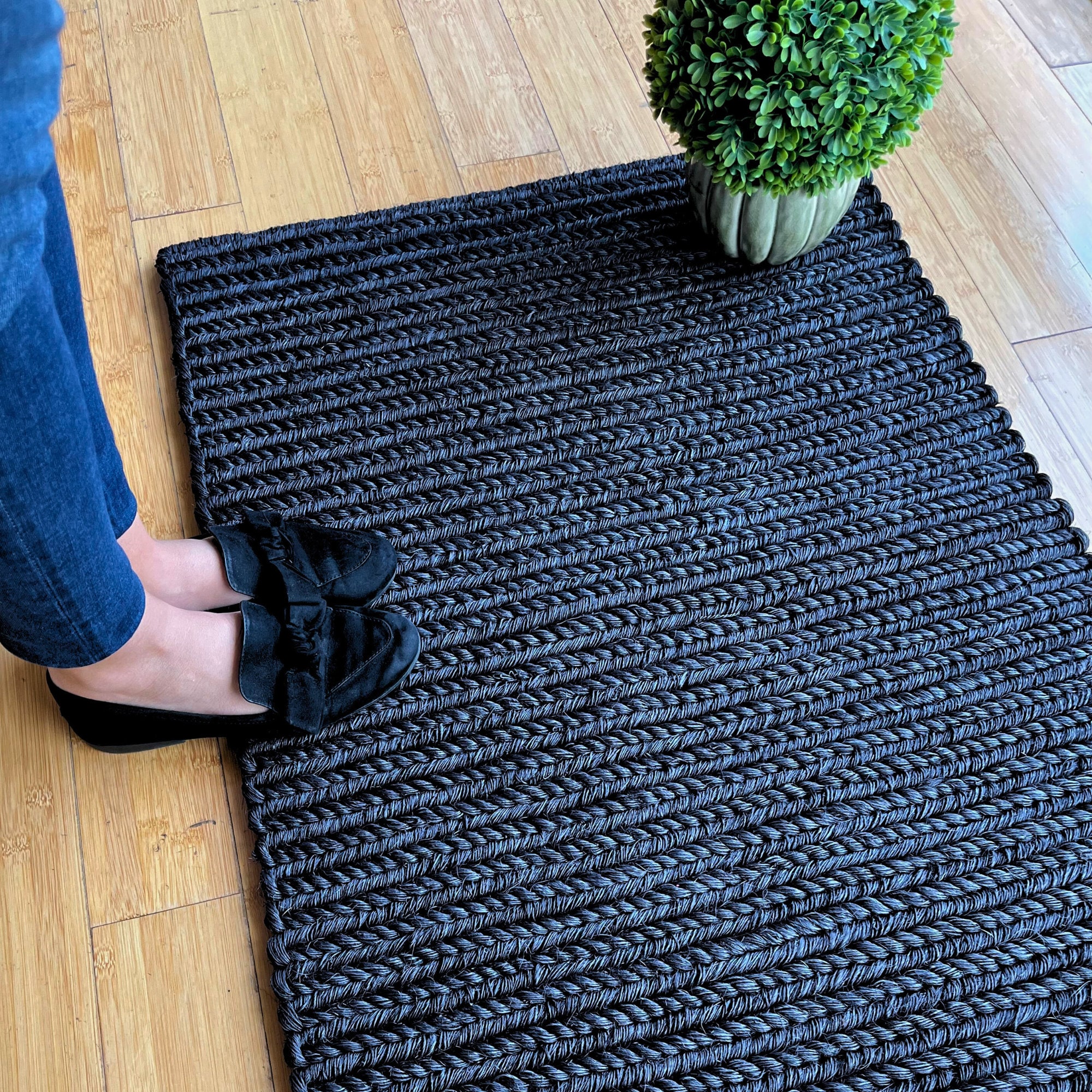 Entryway Rug Indoor Door Mat, Natural Fiber Black Braided Small Rug, Hand  Woven Boho Premium Sisal Doormat Indieart 