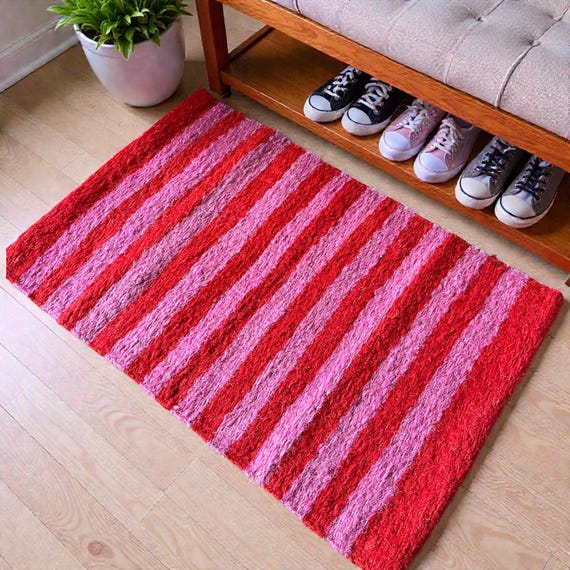 Hand Woven Sisal Doormat: Red and Pink Floormat, Entryway Rug