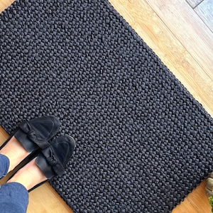 Entryway Rug Indoor Door Mat, Natural Fiber Black Braided Small Rug, Handwoven Boho Doormat Durable, Welcome Mat, Neutral Rug, Indoor Mat