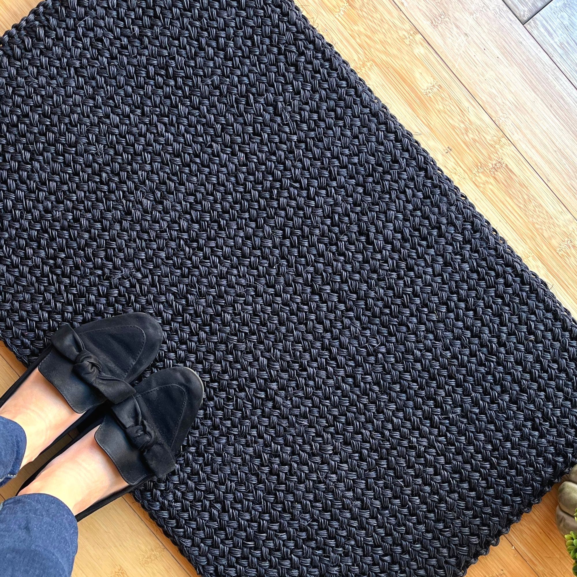 Entryway Rug Indoor Door Mat, Natural Fiber Black Braided Small Rug, Hand  Woven Boho Premium Sisal Doormat Indieart 