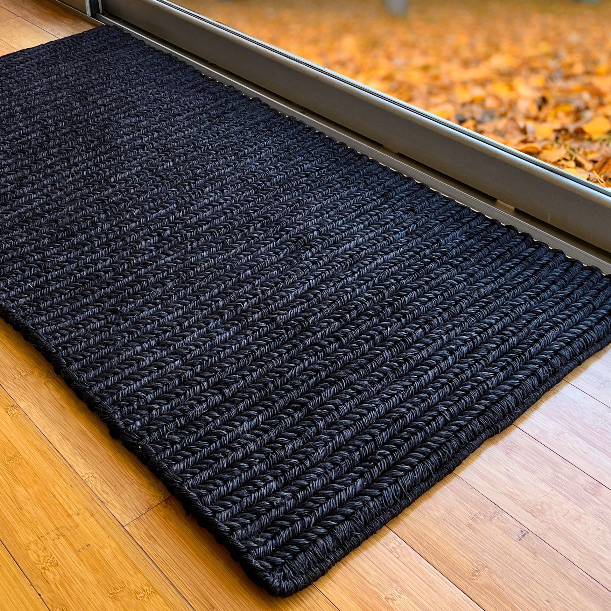 Entryway Rug Indoor Door Mat, Natural Fiber Black Braided Small Rug, Hand  Woven Boho Premium Sisal Doormat Indieart 