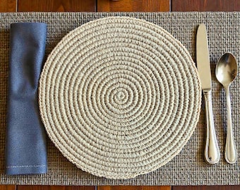 Natural Color Round Placemat Sets Natural for Dining Table, Hand Braided Hot Pot Holder, Fall Decor Placemats, Sisal fiber 14inch