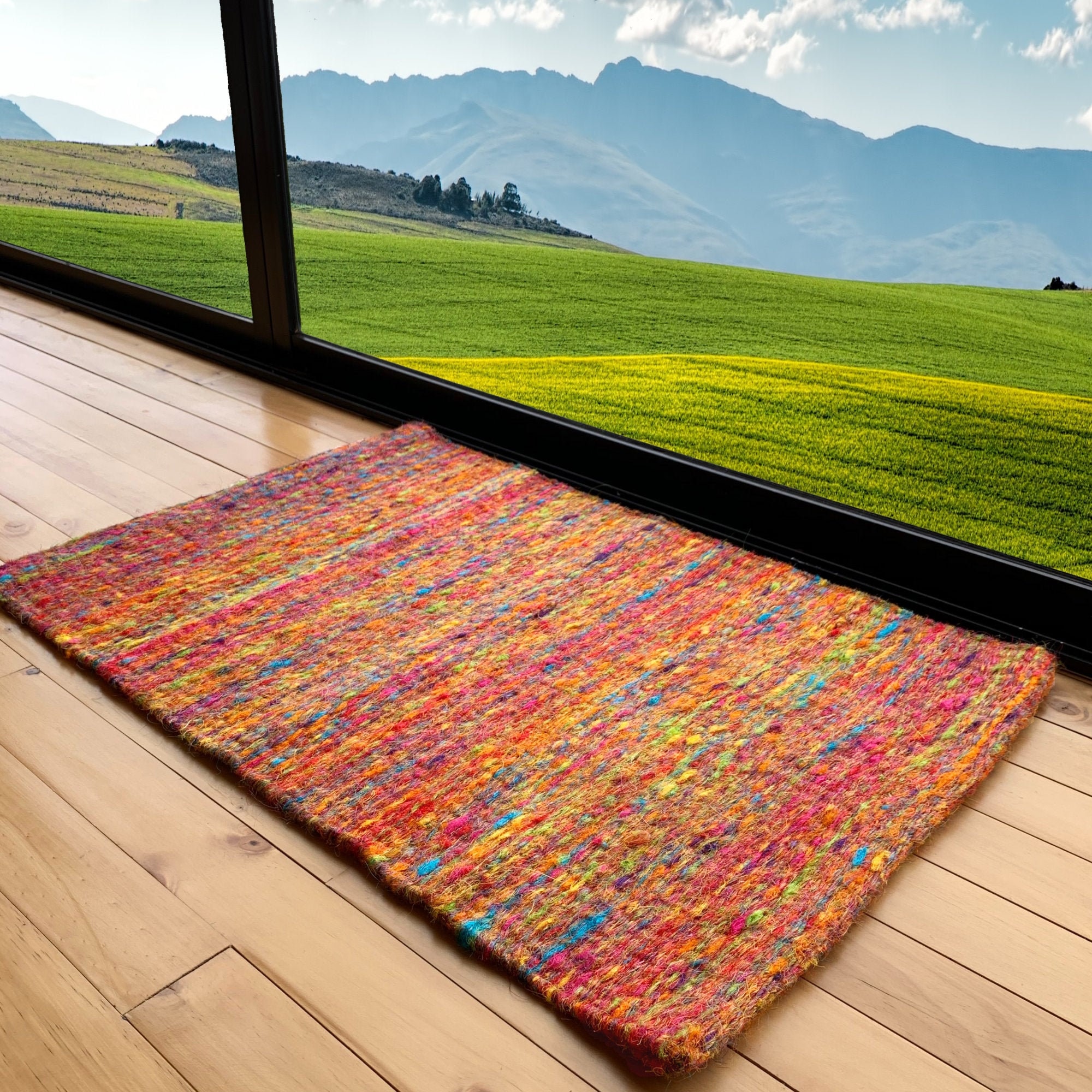 Handwoven Red Lava Entryway Sisal Rug: Colorful Entryway Doormat, Bedside, Welcome Mat