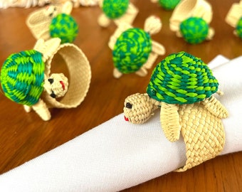 Turtle Napkin Ring Sets, Natural Fiber woven napkin holder Sets, Turtle Decor, Summer Brunch Dining Table Decoration - IndieArt