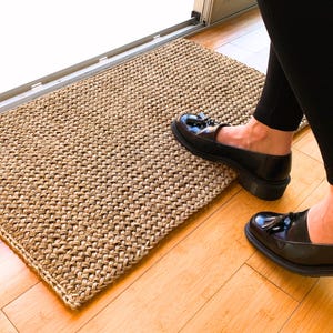 natural accent rug, handwoven floor mat, natural earthy color