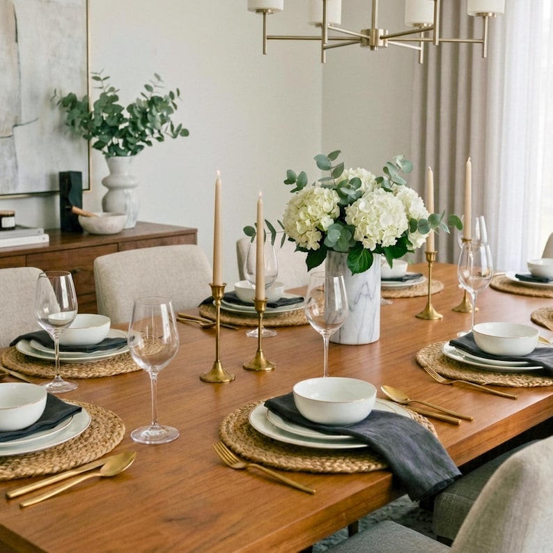 natural round placemat table set for wedding