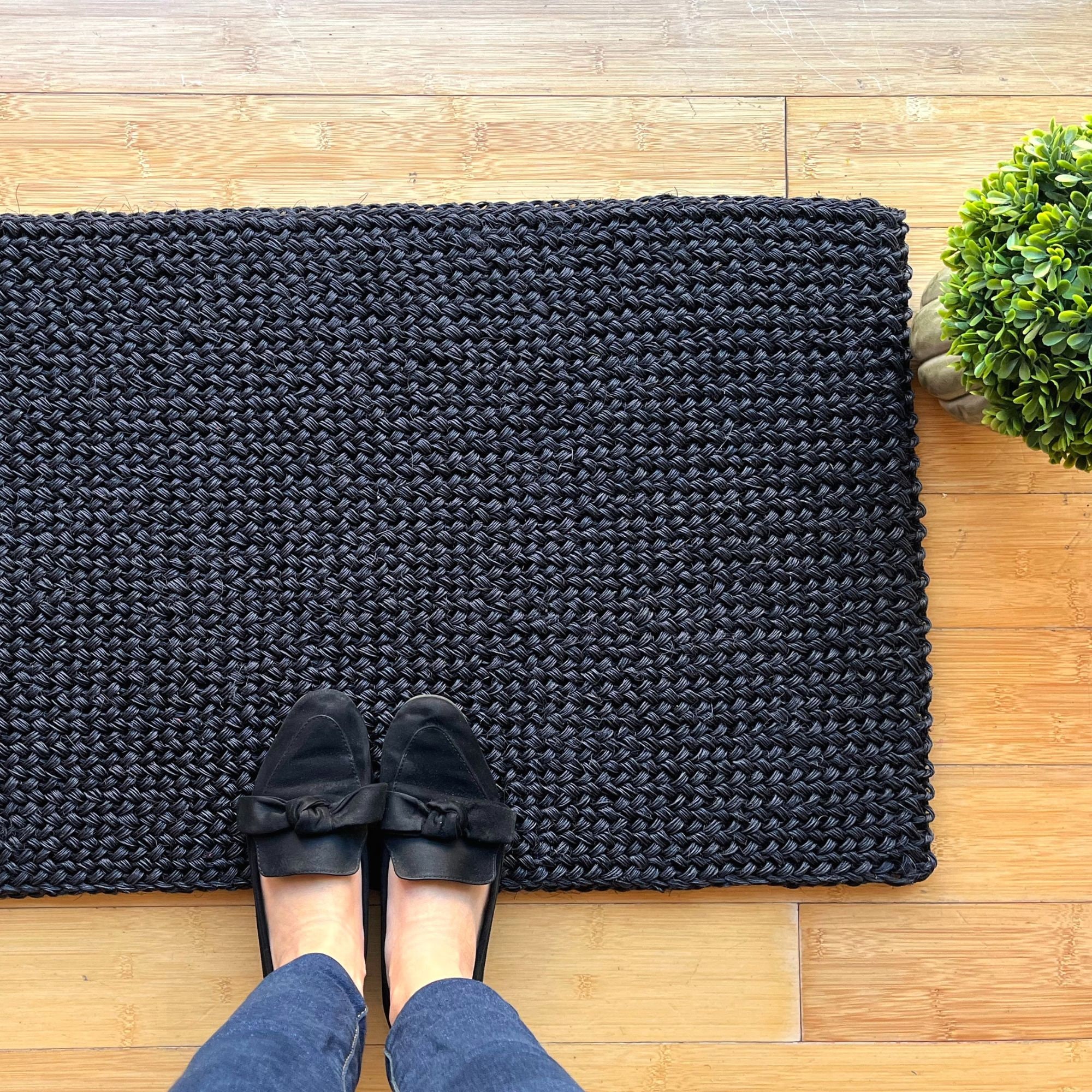 Black & White Indoor Door Mat - Sisal Entryway Rug