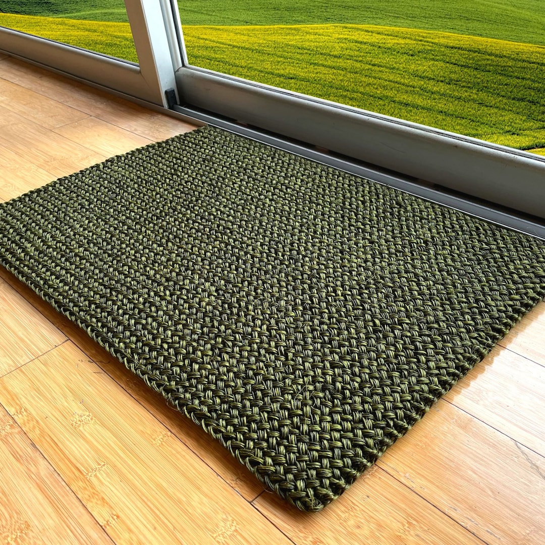 Entryway Rug Indoor Door Mat Natural Fiber Green Braided Etsy