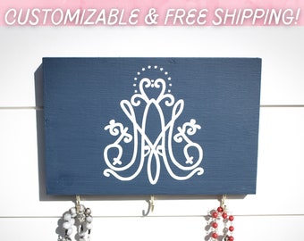 Wooden Rosary Wall Hanger - Rosary Wall Display - Rosary Wall Holder- Auspice Maria