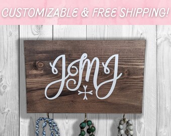 Wooden rosary hanger sign with JMJ.  Beautiful Catholic wall decor makes a great gift and addition to your prayer wall!