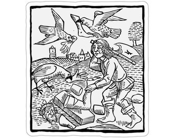 Feed the Birds Sticker / Medieval Art / Woodcut / Anarchy / Leftist / Socialism / Revolution / Antimonarchy / Workers / Peace