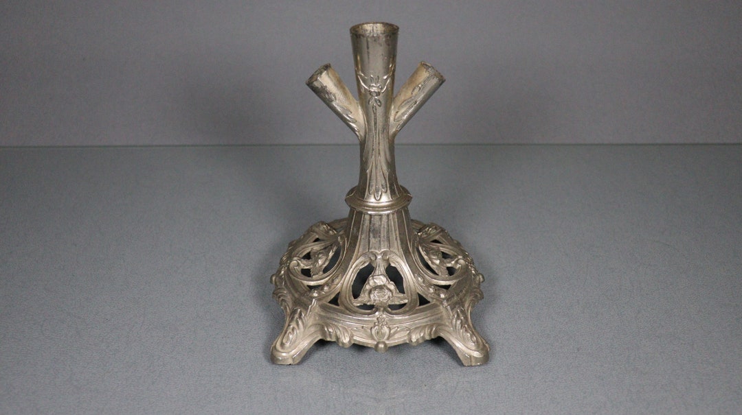 Antique Vase Stand Candlestick With Roses and Floral Decoration for
