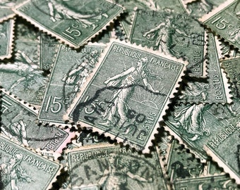 1920s - 30, 50 or 100 French Stamps - Grey Green Color - Old Postmarked Stamps