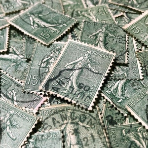 1920s - 30, 50 oder 100 französische Briefmarken - Graugrüne Farbe - alte gestempelte Briefmarken