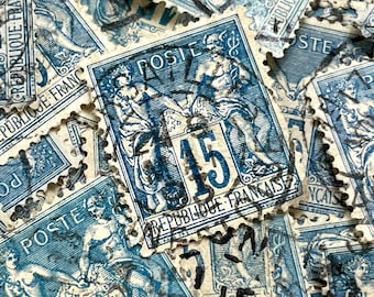 Finales del siglo XIX - Lote de 25 sellos de salvia tipo azul de 15c - Paix Et Commerce - République Française - Lote postal francés antiguo