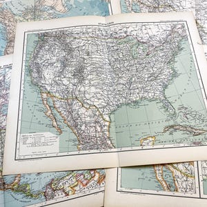 1910s - 5 Large Maps of North America - United States - Mexico – French Atlas c.1910 – Vintage Geography Prints - 46 x 37 cm