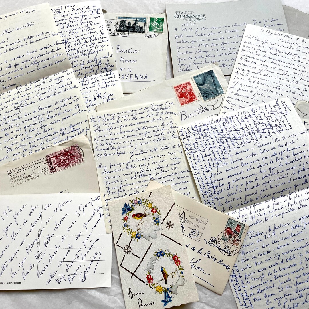 1960s - French Letter Collection With Envelopes - Vintage Ephemera Set ...