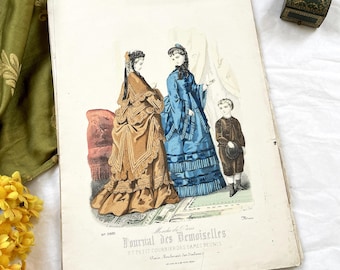 1880s - Original Hand-Colored French Fashion Plate - Journal des Demoiselles Magazine Illustration - Parisian Couture - Antique Art Print