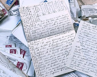 1950s - 5 French Letters in their Envelope - Handwritten paper - Script - Cursive Writing