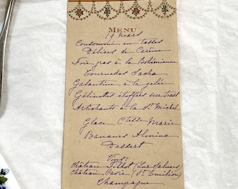 1910s - Vintage French Cuisine Menu - Handwritten Dinner Party Card - Elegant Fine Dining Culinary History Document - March 19th Wines