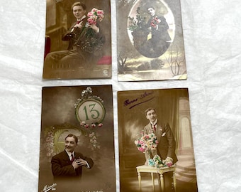 Década de 1910 - Postales francesas - Elegante caballero - Saludo navideño