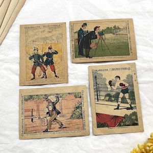 1900s - Set of 4 Antique French Advertising Cards – Chaussures “Incroyable” – Humorous Illustrations – c.1900s