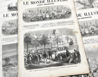 1870s - Stunning newspaper "Le monde illustré" with beautiful engravings - French weekly journal from 1872 - 16 pages