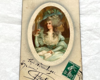 1910s - French Postcard - Elegant Lady in 18th Century Fashion, Parisian Souvenir