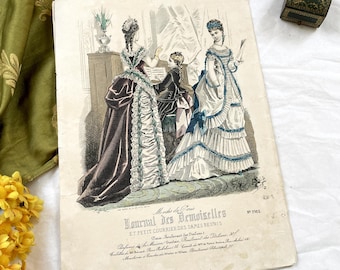 1880s - Original French Fashion Plate - Journal des Demoiselles - Hand-Colored Victorian Era Style Engraving - Fashion Paris