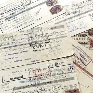 1930s - Lot of 6 Antique French Bills of Exchange – Handwritten Commercial Drafts from 1930s - Beautiful paper and stamps