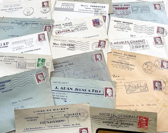 Años 50 - 20 sobres franceses de los años 50-60 - Sin cartas - Sobres comerciales - Efímeras con sellos y membretes - Correo industrial