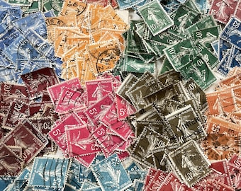 1900s - 1930s - Lot of 30 Vintage French Postage Stamps – Multicolor “Semeuse” Design – Early 20th Century Collectible Ephemera