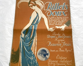 1920s - Vintage Sheet Music - Billets Doux - Maurice Yvain Fox-Trot - Francis Salabert Edition - French Revue - Nina Myral Performer.