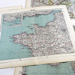 Década de 1910 - Cuatro mapas grandes - Mapas de Francia - Atlas francés original, país completo, cuatro secciones - Librairie Hachette