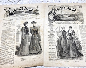 1890s - 2 French fashion newspaper "France Mode" with illustrations, articles and advertising - 8 pages per magazine