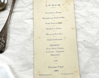 1930s - Vintage French Lunch Menu - Hôtel de France Poitiers - December 30 1935 - Historical Dining Ephemera - Signed Back