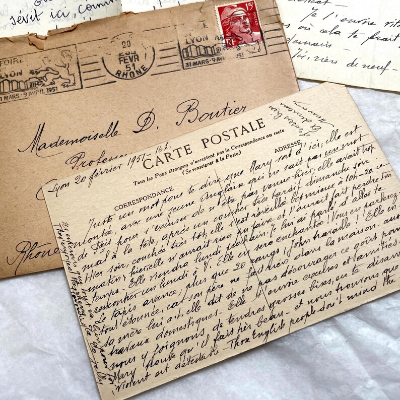1950s - French Letter Lot - Set of 5 Vintage Correspondence With ...