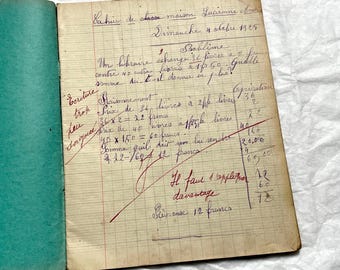 1920s - Vintage French School Notebook - Girl's Handwritten Journal - Classroom Ephemera